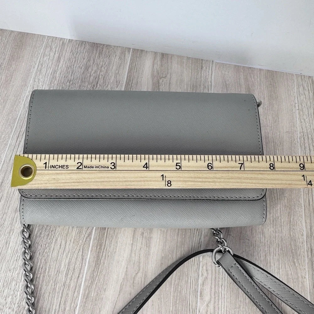 Michael Kors Gray Saffiano Leather Crossbody Wallet Chain Strap‎ Clutch